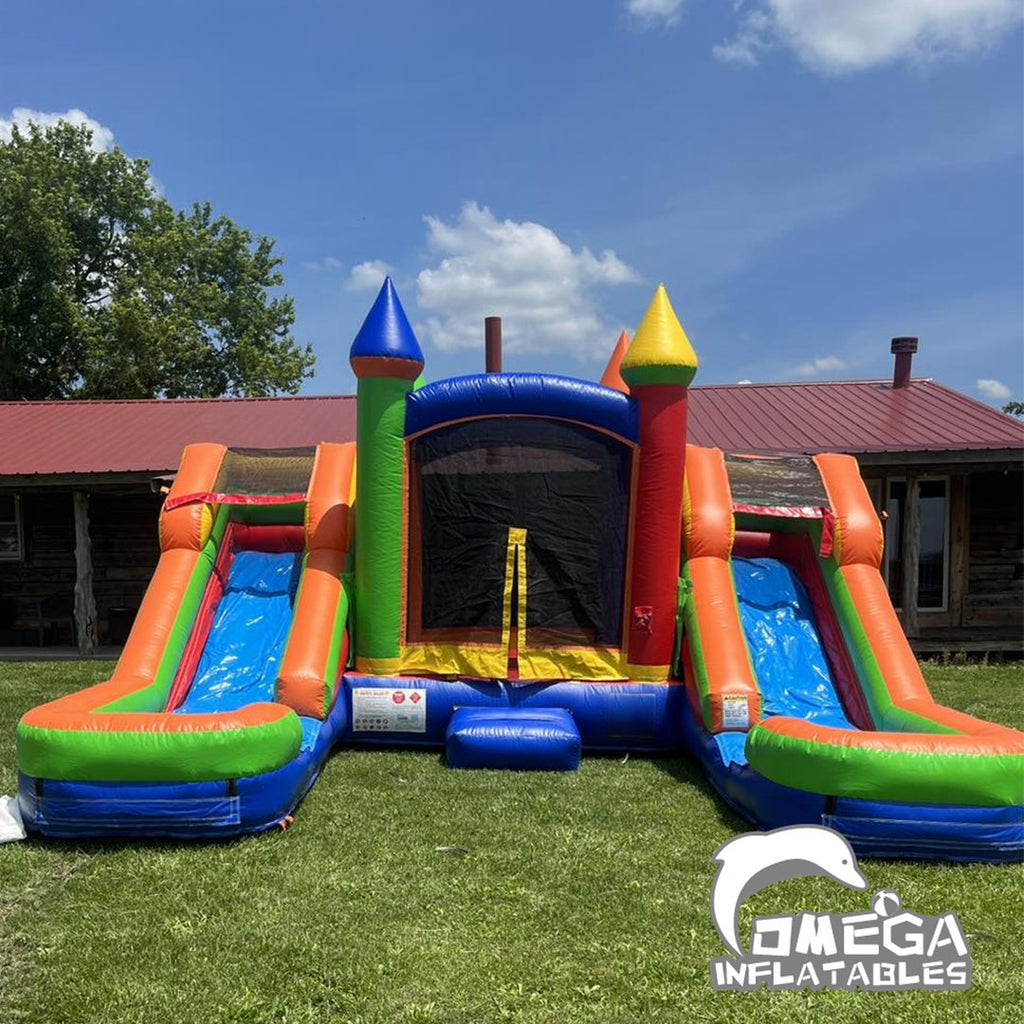 Rainbow Double Slides Bounce House Wet Dry Combo