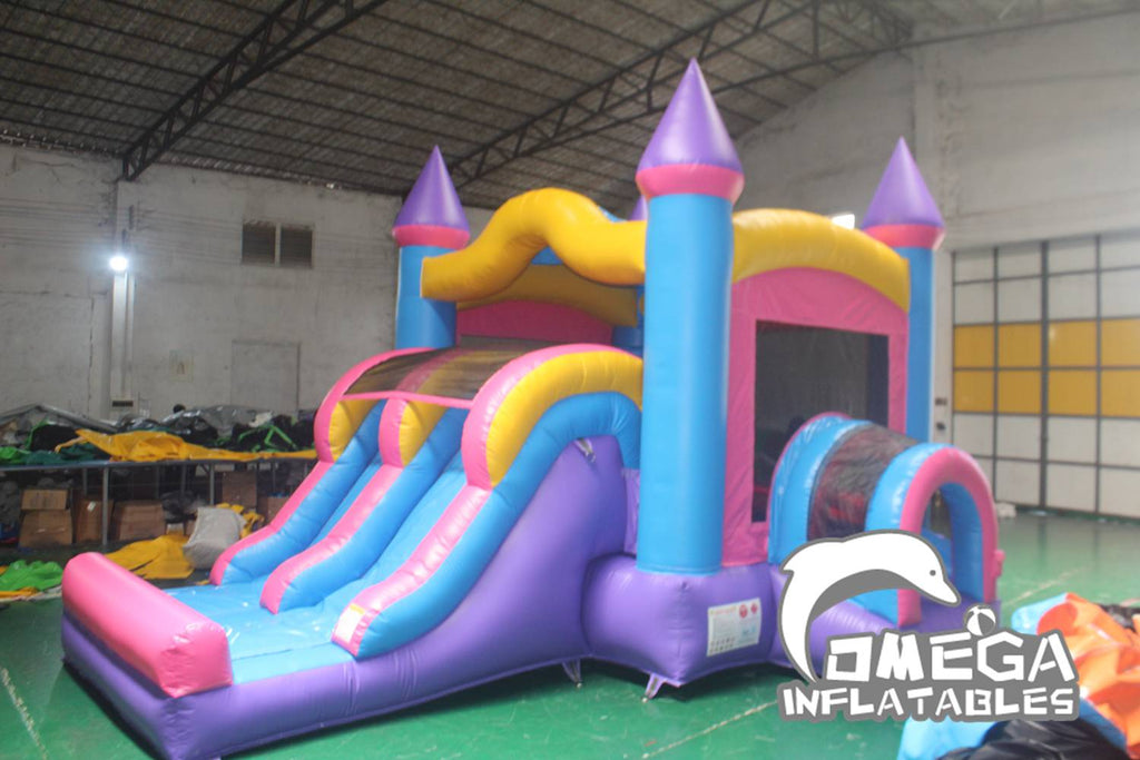 Kids Pink Inflatable Double Lane Combo