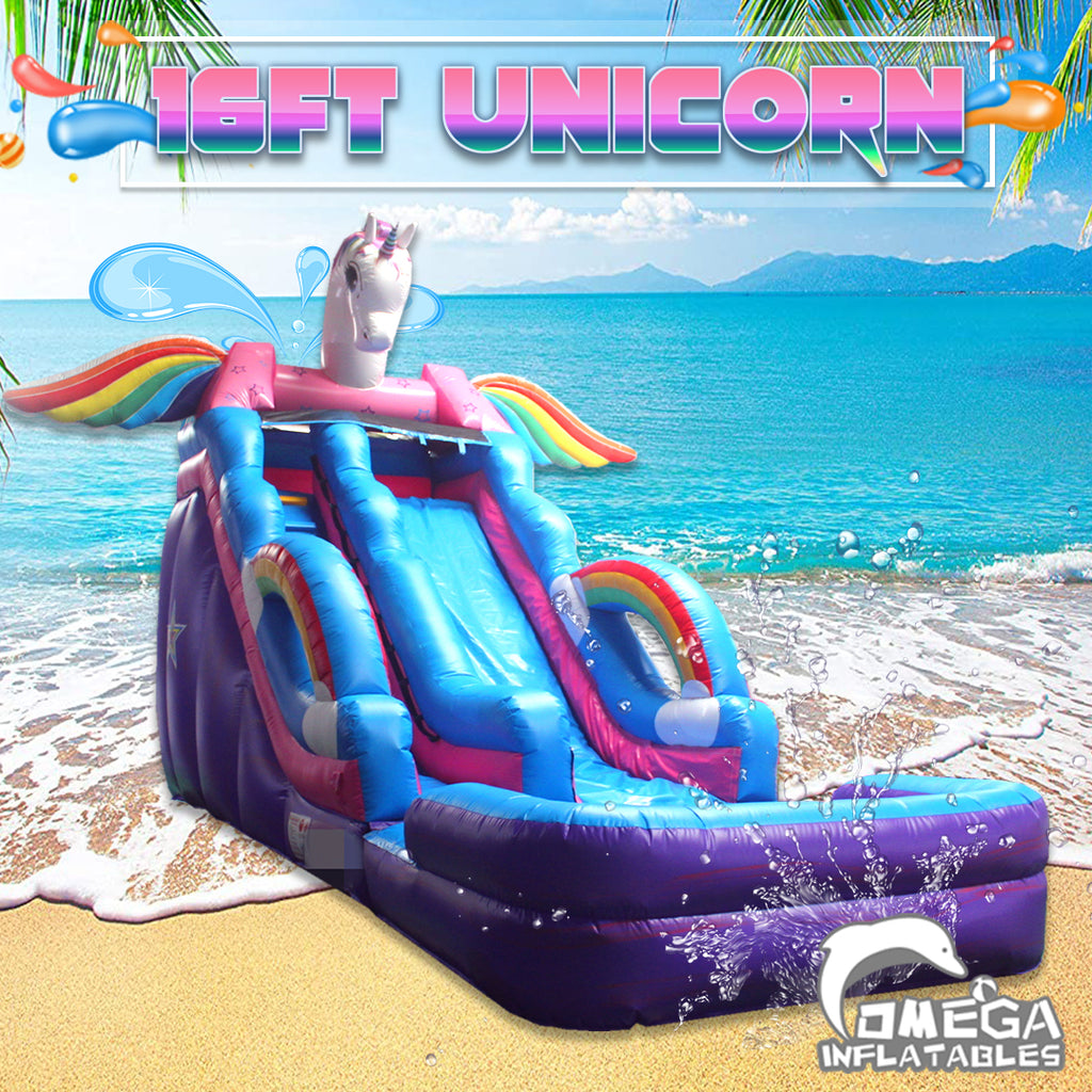 16FT China Inflatable Factory Unicorn Rainbow Water Slide