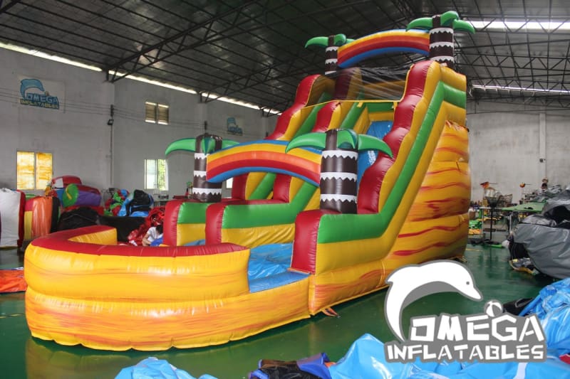 16FT Rainbow Palm Tree Wet Dry Slide