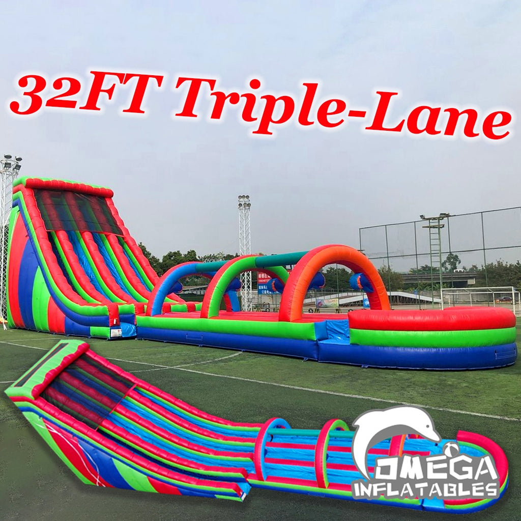 32FT Triple-Lane Giant Inflatable Water Slides for Sale