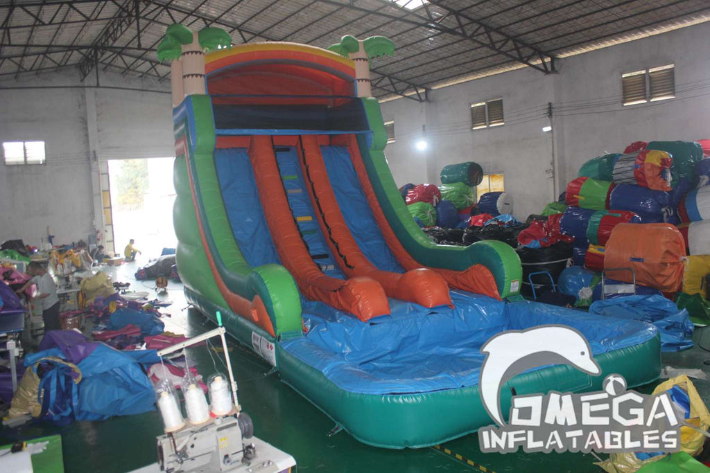19FT Commercial Inflatable Manufacturers Palm Tree Dual Lane Water Slide