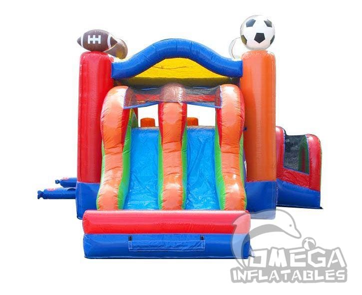 Kids Sports Bounce House and Double Lane Slide Combo