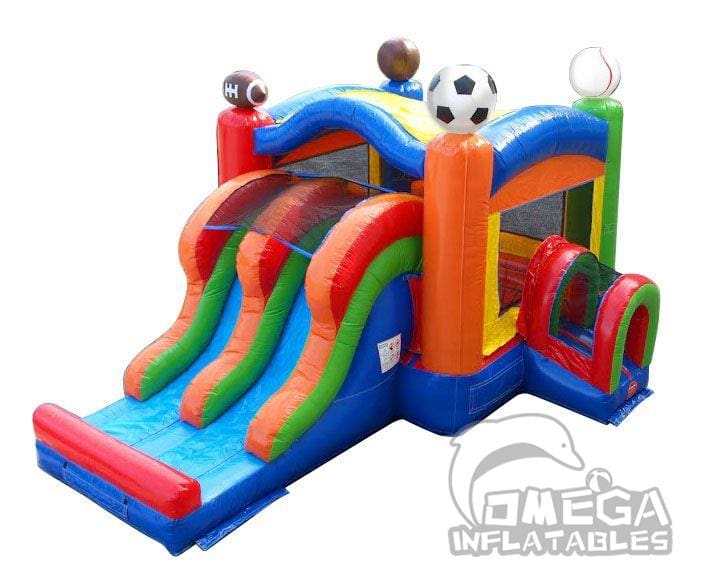 Kids Sports Bounce House and Double Lane Slide Combo
