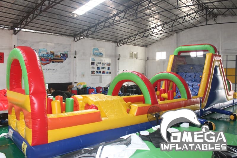 Rainbow Inflatable Climbing Obstacle Course with Pool